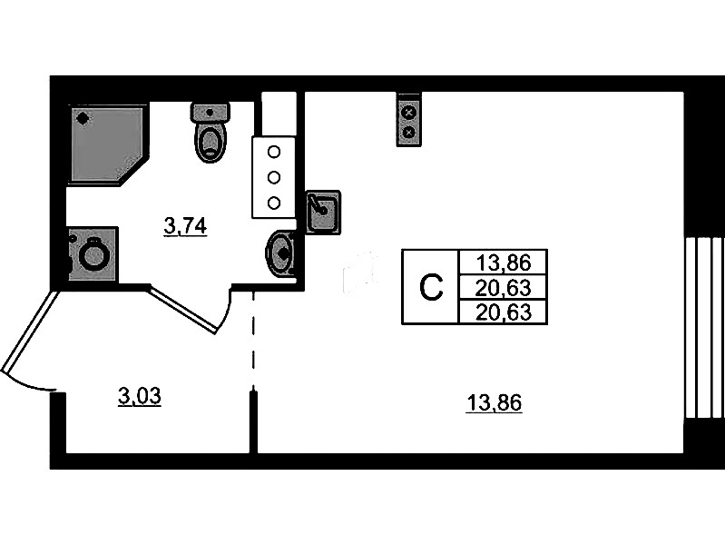 Квартира студия 20.63 м², 5/5 эт., ЖК «Plus Пулковский»